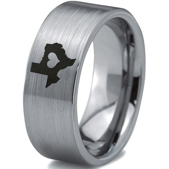 Tungsten Texas The Lone Star State Heart Band Ring 8mm Men Women Comfort Fit Gray Flat Cut Brushed Polished
