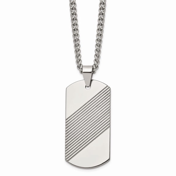 Tungsten Textured and Polished Dog Tag 24in Necklace; 24 inch; for Adults and Teens; for Women and Men