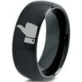 thumbnail image 1 of Tungsten Thumbs Up Emoji Band Ring 8mm Men Women Comfort Fit Black Dome Brushed Polished, 1 of 4