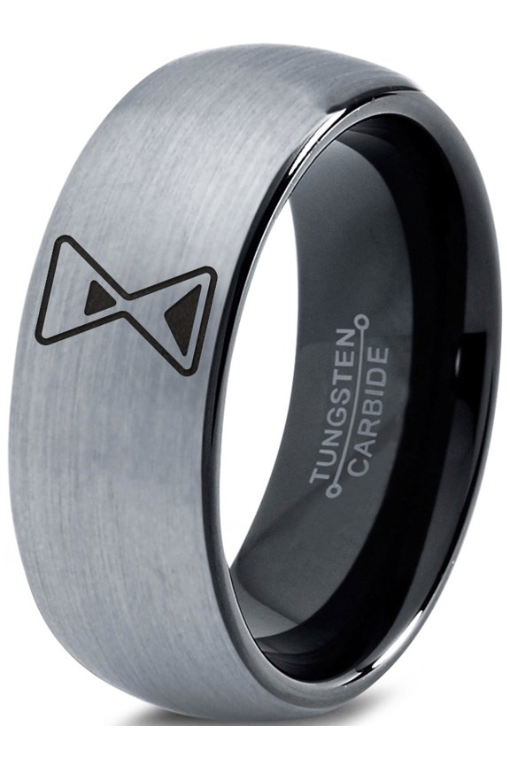 Tungsten Time Capsule Sand Hourglass Hour Glass Band Ring 8mm Men Women Comfort Fit Black Dome Brushed Gray Polished