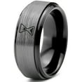thumbnail image 1 of Tungsten Time Capsule Sand Hourglass Hour Glass Band Ring 8mm Men Women Comfort Fit Black Step Bevel Edge Brushed Gray Polished, 1 of 4