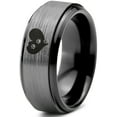 thumbnail image 1 of Tungsten Trail Paw Prints Heart Shaped Band Ring 8mm Men Women Comfort Fit Black Step Bevel Edge Brushed Gray Polished, 1 of 4