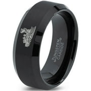 ZEALOT JEWELRY Tungsten Train Trains Transportation Cargo Rail Band Ring 8mm Men Women Comfort Fit Black Beveled Edge Brushed Polished