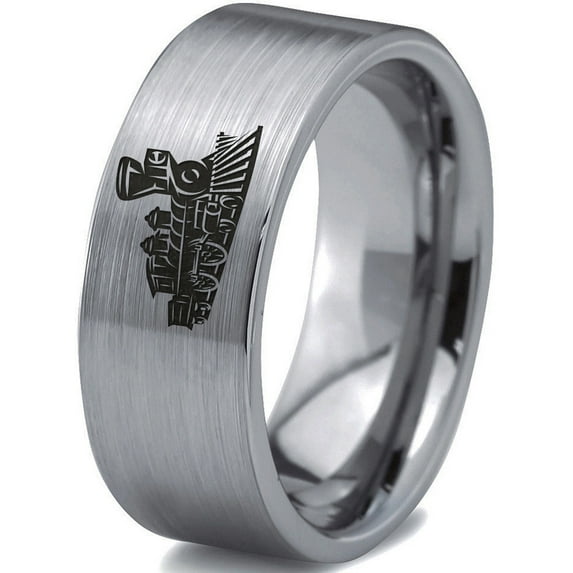 Tungsten Train Trains Transportation Cargo Rail Band Ring 8mm Men Women Comfort Fit Gray Flat Cut Brushed Polished