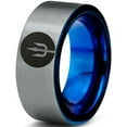 thumbnail image 1 of Tungsten Trident Weapon Spear Band Ring 8mm Men Women Comfort Fit Blue Flat Cut Brushed Gray Polished, 1 of 4