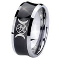 thumbnail image 1 of Tungsten Triple Moons Goddess 8mm Brushed Black Polished Concave Men Ring, 1 of 1