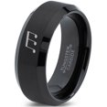 thumbnail image 1 of Tungsten Triplet Beam Note Music Band Ring 8mm Men Women Comfort Fit Black Beveled Edge Brushed Polished, 1 of 4