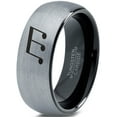 thumbnail image 1 of Tungsten Triplet Beam Note Music Band Ring 8mm Men Women Comfort Fit Black Dome Brushed Gray Polished, 1 of 4