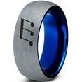 thumbnail image 1 of Tungsten Triplet Beam Note Music Band Ring 8mm Men Women Comfort Fit Blue Dome Brushed Gray Polished, 1 of 4