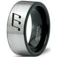 thumbnail image 1 of Tungsten Triplet Beam Note Music Band Ring 8mm Men Women Comfort Fit Brushed Gray Flat Cut Black Polished, 1 of 4