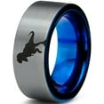 thumbnail image 1 of Tungsten Tyrannosaurus Rex Band Ring 8mm Men Women Comfort Fit Blue Flat Cut Brushed Gray Polished, 1 of 4