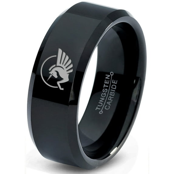 Tungsten Unicorn Pegasus Horse Creature Band Ring 8mm Men Women Comfort Fit Black Beveled Edge Polished