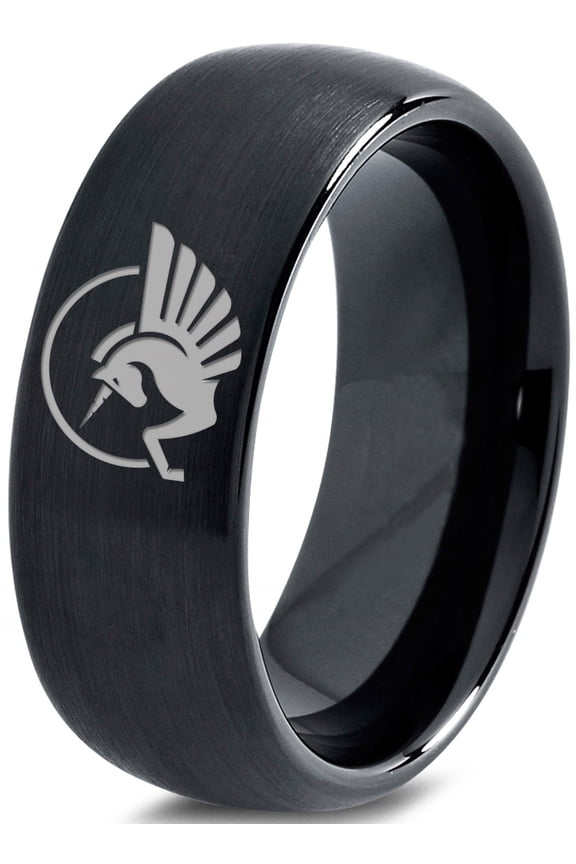 Tungsten Unicorn Pegasus Horse Creature Band Ring 8mm Men Women Comfort Fit Black Dome Brushed Polished