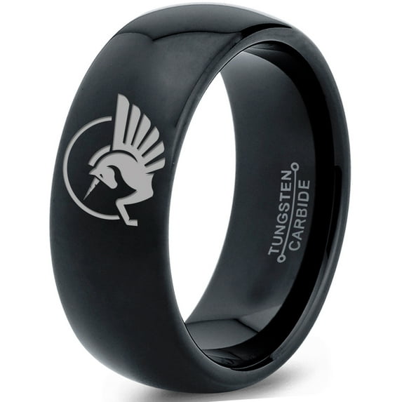 Tungsten Unicorn Pegasus Horse Creature Band Ring 8mm Men Women Comfort Fit Black Dome Polished