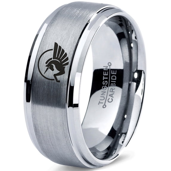 Tungsten Unicorn Pegasus Horse Creature Band Ring 8mm Men Women Comfort Fit Gray Step Bevel Edge Brushed Polished