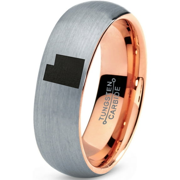 Tungsten Utah The Beehive State Band Ring 7mm Men Women Comfort Fit 18k Rose Gold Dome Brushed Gray Polished