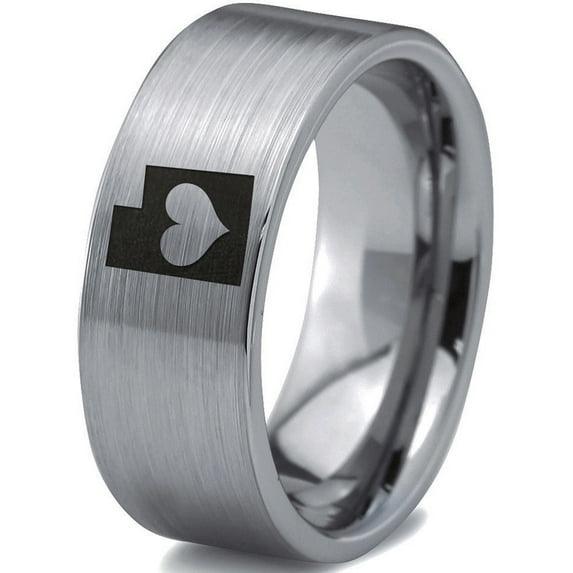 Tungsten Utah The Beehive State Heart Band Ring 8mm Men Women Comfort Fit Gray Flat Cut Brushed Polished