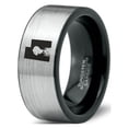 thumbnail image 1 of Tungsten Utah The Beehive State Train Band Ring 8mm Men Women Comfort Fit Brushed Gray Flat Cut Black Polished, 1 of 4
