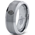 thumbnail image 1 of Tungsten Vintage Heart Crown Band Ring 8mm Men Women Comfort Fit Gray Step Bevel Edge Brushed Polished, 1 of 4