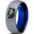 thumbnail image 1 of Tungsten Washington The Evergreen State Heart Band Ring 8mm Men Women Comfort Fit Blue Dome Brushed Gray Polished, 1 of 4
