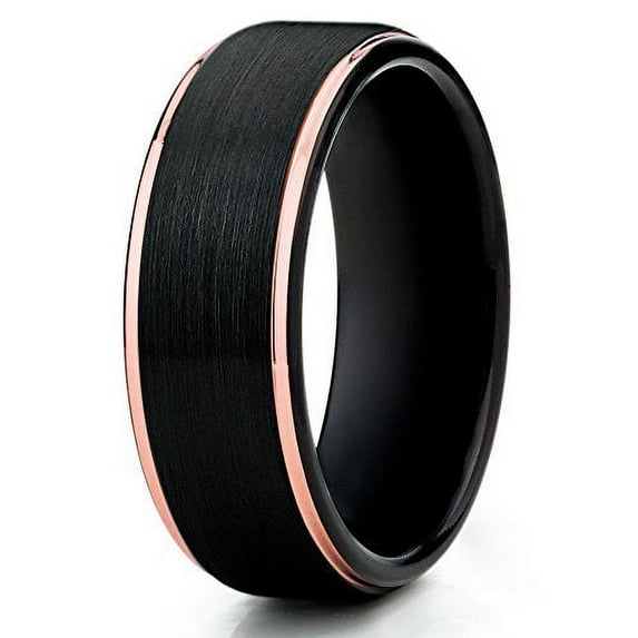 Tungsten Wedding Band Rose Gold Tungsten Ring Black Brushed Tungsten 8mm Tungsten Carbide Comfort Fit