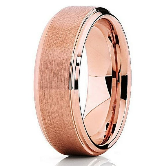 Tungsten Wedding Band Rose Gold Tungsten Ring Tungsten Carbide Ring Brushed Tungsten 8mm Comfort Fit
