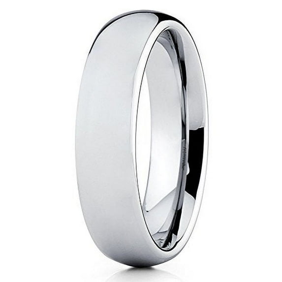 Tungsten Wedding Band 5.5mm Tungsten Ring Dome Tungsten Band Shiny Polished Silver Ring Gray Comfort Fit Men & Women