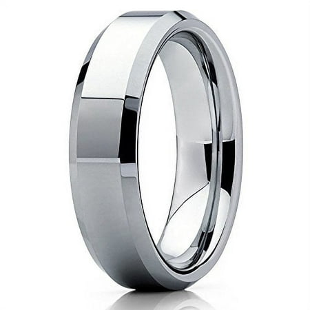Tungsten Wedding Band 6mm Silver Tungsten Ring Tungsten Carbide Ring Beveled Edges