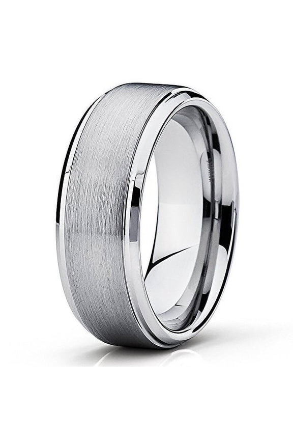 Tungsten Wedding Band 7mm Tungsten Ring Brushed Silver Tungsten Carbide Engagement Band Men Women Comfort Fit