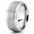 thumbnail image 1 of Tungsten Wedding Band 9mm Tungsten Ring Silver Tungsten Ring Celtic Design Ring (6), 1 of 4