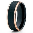 thumbnail image 1 of Tungsten Wedding Band Black Brushed Hammered Tungsten Rose Gold Edges Men & Women Comfort Fit, 1 of 3