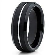 SILLY KINGS Tungsten Wedding Band Black Brushed Tungsten Ring 8mm Tungsten Carbide Silver Center Groove Comfort Fit