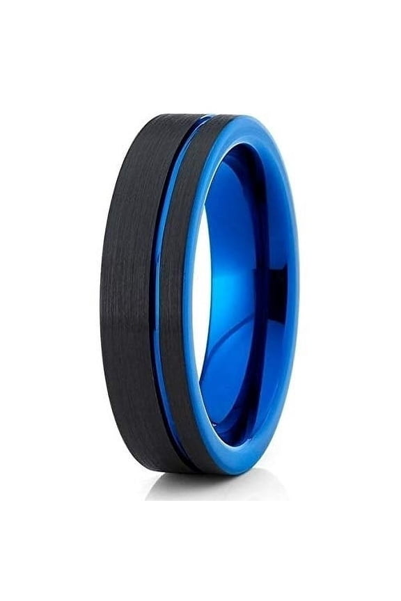 Jewelry 6 mm Blue Tungsten Wedding Band - Black Tungsten - Tungsten Wedding Ring (6)