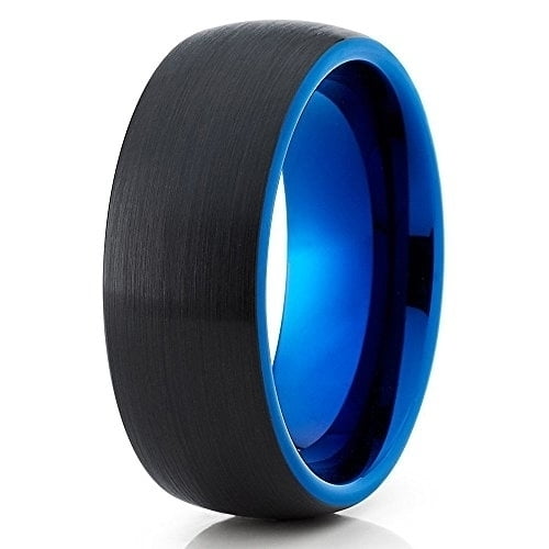 Tungsten Wedding Band Blue Tungsten Ring Black Brushed Top 8mm Tungsten Carbide