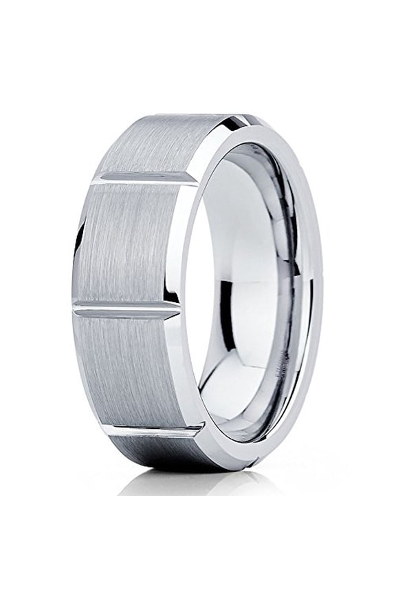 Tungsten Wedding Band Grooved Tungsten Carbide Ring 8mm Brushed Tungsten Band Men and Women Comfort Fit