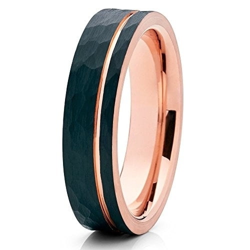Tungsten Wedding Band Hammered Tungsten Rose Gold Tungsten Ring Tungsten Carbide 6mm Comfort Fit