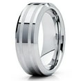 thumbnail image 1 of 8mm Polished Silver Tungsten Carbide Wedding Band Matte Double Groove Beveled Edge Unisex Ring 10 (10), 1 of 3
