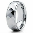 thumbnail image 1 of 8mm High Polish Silver Tungsten Carbide Wedding Ring Multi Faceted Design Shiny Unisex Band 10 (10), 1 of 3