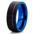 thumbnail image 1 of Silly Kings 8mm Black Tungsten Ring - Blue Tungsten - Red Tungsten Ring - Brush (9.5), 1 of 3