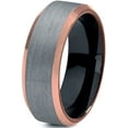thumbnail image 1 of Tungsten Wedding Band Ring 10mm for Men Women Black & 18K Rose Gold Plated Beveled Edge Brushed Polished Lifetime Guarantee, 1 of 4