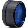 thumbnail image 1 of Tungsten Wedding Band Ring 10mm for Men Women Black Blue Off Set Line Pipe Cut Brushed Lifetime Guarantee, 1 of 4