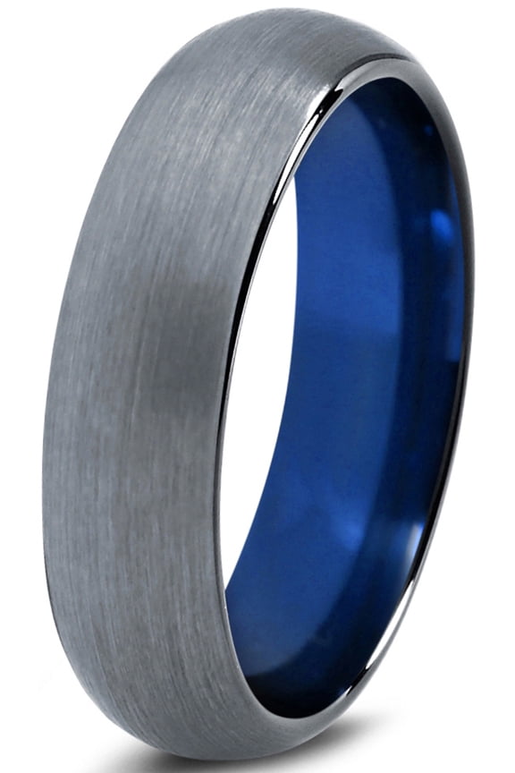 Tungsten Wedding Band Ring 6mm for Men Women Blue Black Domed Brushed Polished Lifetime Guarantee