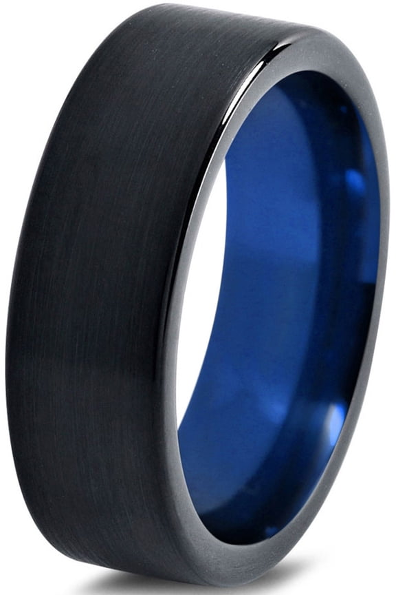 Tungsten Wedding Band Ring 6mm for Men Women Blue Black Flat Pipe Cut Brushed Polished Lifetime Guarantee