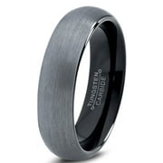 Tungsten Wedding Band Ring 6mm for Men Women Comfort Fit Black Domed Brushed Lifetime Guarantee
