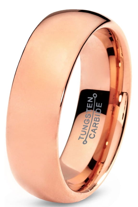 Tungsten Wedding Band Ring 7mm for Men Women Comfort Fit 18K Rose Gold Plated Plated Domed Polished Lifetime Guarantee