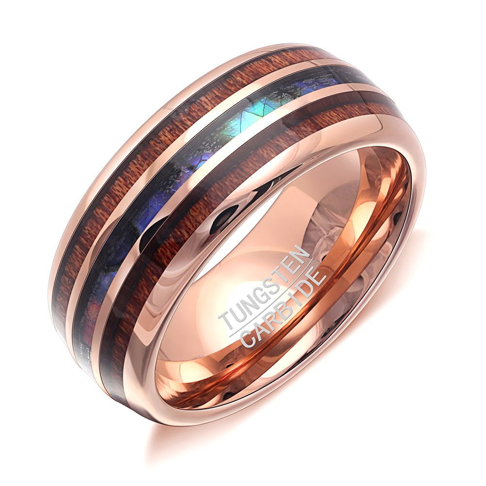 Vakki Men's & Women's Tungsten Carbide Ring With Koa Wood & Abalone Shell – Comfort Fit Wedding Band, Size 4-17 - View #7