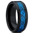 thumbnail image 1 of Tungsten Wedding Band Ring 8mm Men's Engagement Black & Blue Celtic Dragon Black Carbon Fiber Inlay, 1 of 2