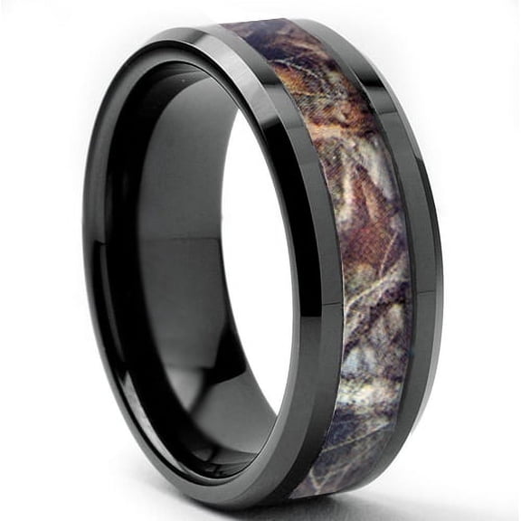 Tungsten Wedding Band Ring 8mm Men's Engagement Black & Forest Camo Woods