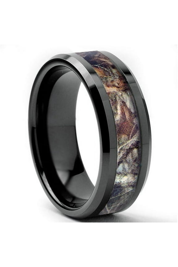Tungsten Wedding Band Ring 8mm Men's Engagement Black & Forest Camo Woods
