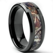 MERAVI JEWELERS Tungsten Wedding Band Ring 8mm Men's Engagement Black & Forest Camo Woods